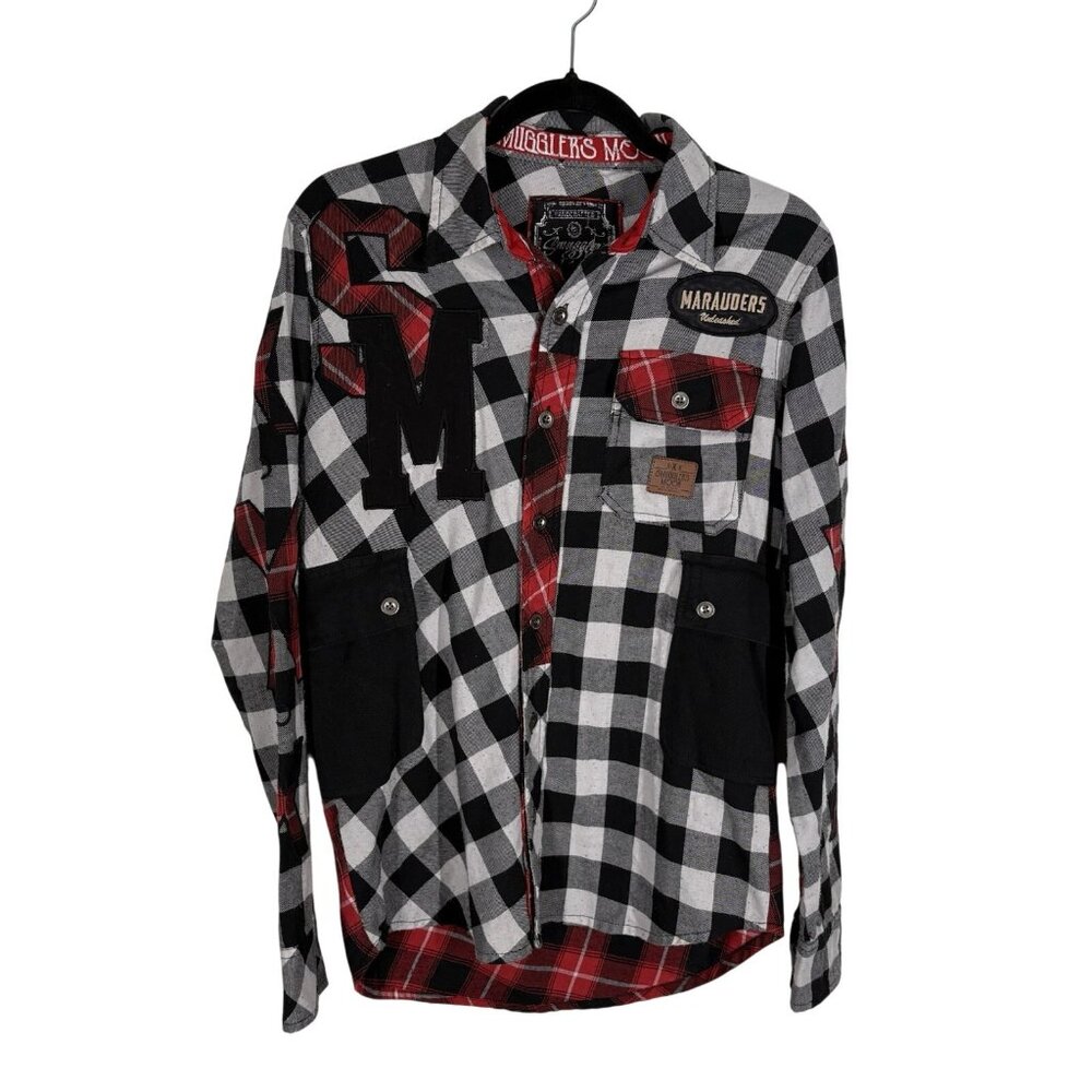 Smugglers Moon Marauders Men SZ S Black/Red/White Plaid Button Up Shirt NWT